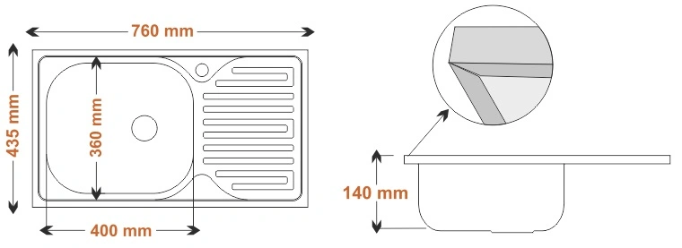 Lay-On Eviye Damlalıklı SL76 - Teknik Çizim