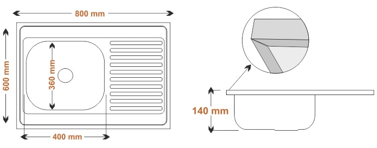 Lay-On Eviye Tek Gözlü SL60 - Teknik Çizim