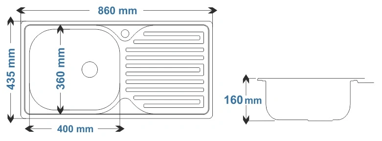 Ankastre Eviye Damlalıklı SA86 - Teknik Çizim