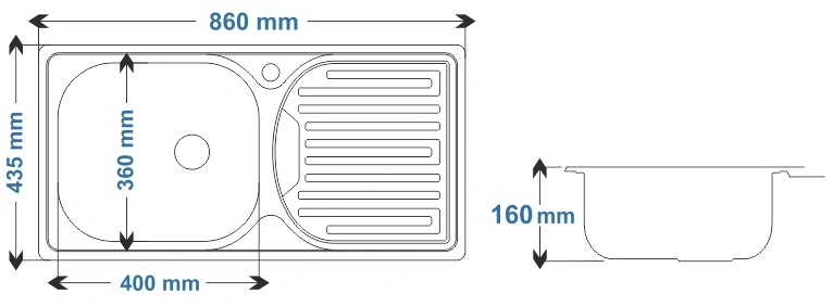 Ankastre Eviye Taşmalı SA86T - Teknik Çizim