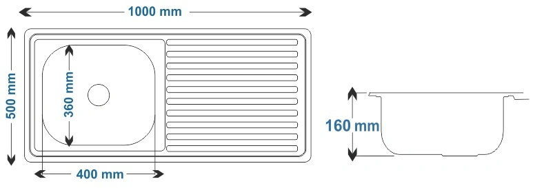 Ankastre Eviye SA100 - Teknik Çizim