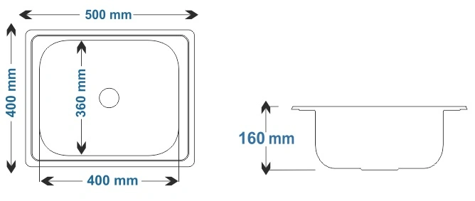 Ankastre Eviye Tek Gözlü SA40 - Teknik Çizim