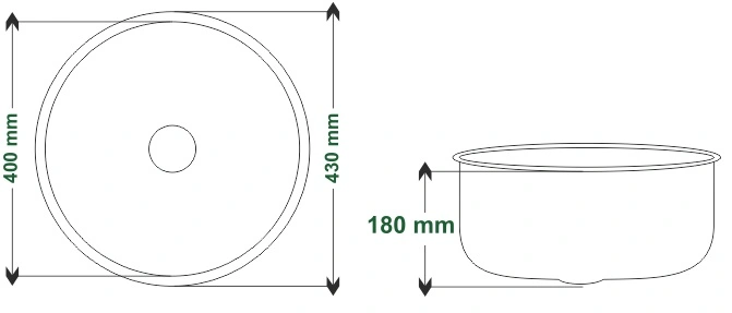 Tezgah Altı Eviye Yuvarlak S40 - Teknik Çizim