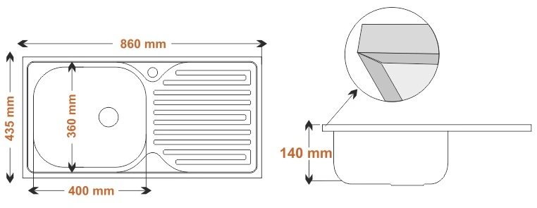 Lay-On Eviye Damlalıklı SL86 - Teknik Çizim