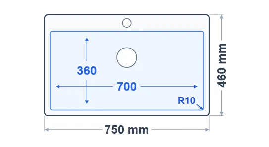 Tek Hazneli El İşçilikli Eviye SH3670B - Teknik Çizim