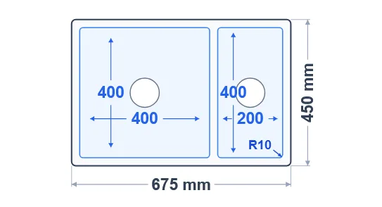 Çift Hazneli El İşçilikli Eviye SH4020 - Teknik Çizim