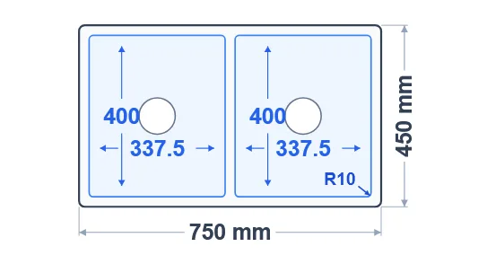 Çift Hazneli El İşçilikli Eviye SH3434 - Teknik Çizim